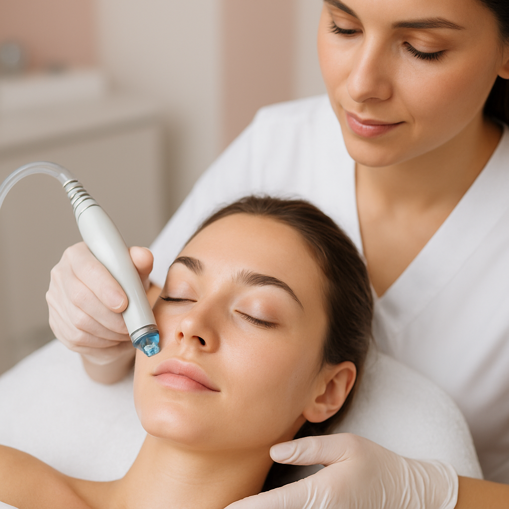 Hydrafacial skin treatment in progress